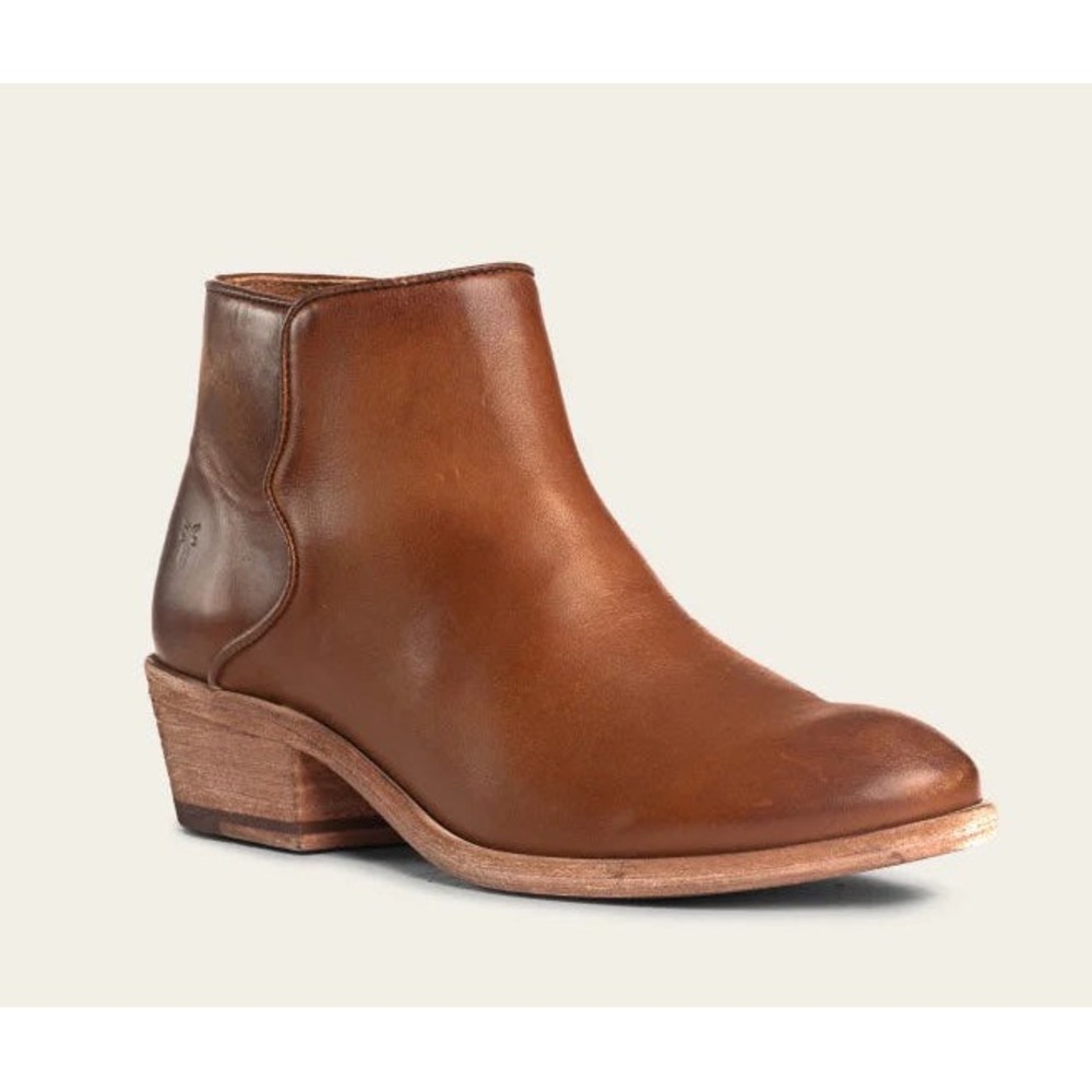 Frye 8.5 Carson Piping Leather Bootie Caramel Brown Ankle Boots Low Western - Picture 9 of 11